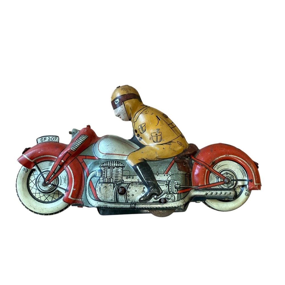 Vintage Arnold A643 Model Tin Toy Motorcycle with Rider Union Cord A643 GF207 - Picture 8 of 16